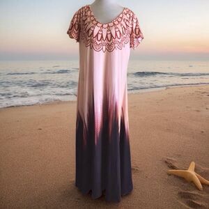 Vintage Y2K Fairycore Maxie Dress, Size 2X, Short Sleeve, Lt Pink W/Design